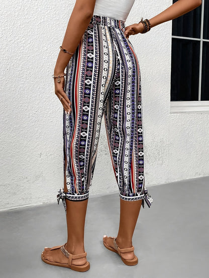 Striped capri pants with ethnic pattern - Zara