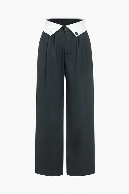 Basic Contrast High Waist Wide Leg Pants