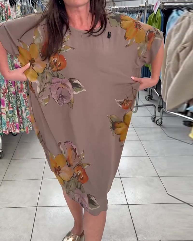 Kleid Rundhals Druck Locker Plus Größe