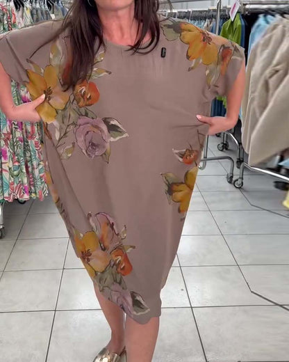 Kleid Rundhals Druck Locker Plus Größe