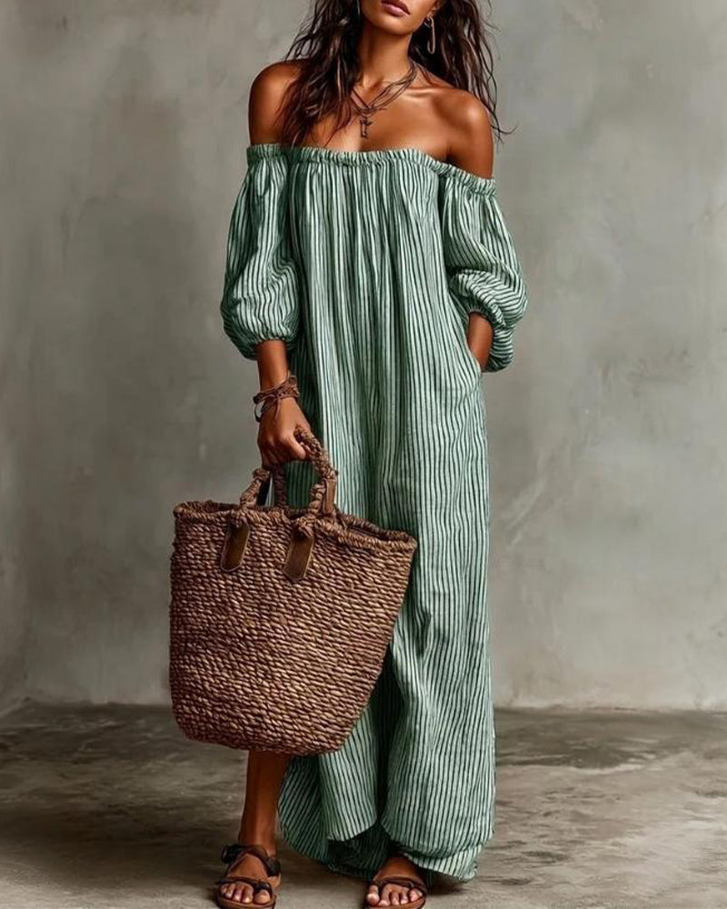 Kleid Locker Off-Shoulder Gestreift