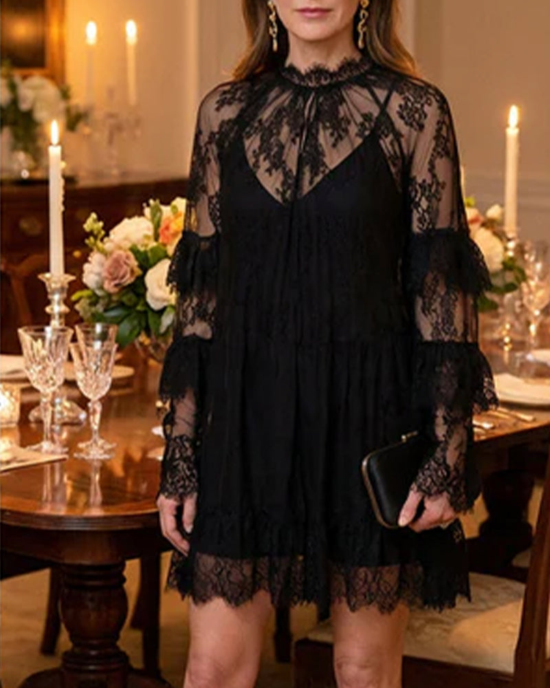 Kleid Elegant Durchbrochene Spitze