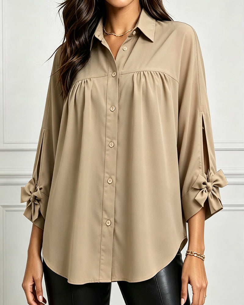 Bluse Schleife Detail Lässig Einfarbig
