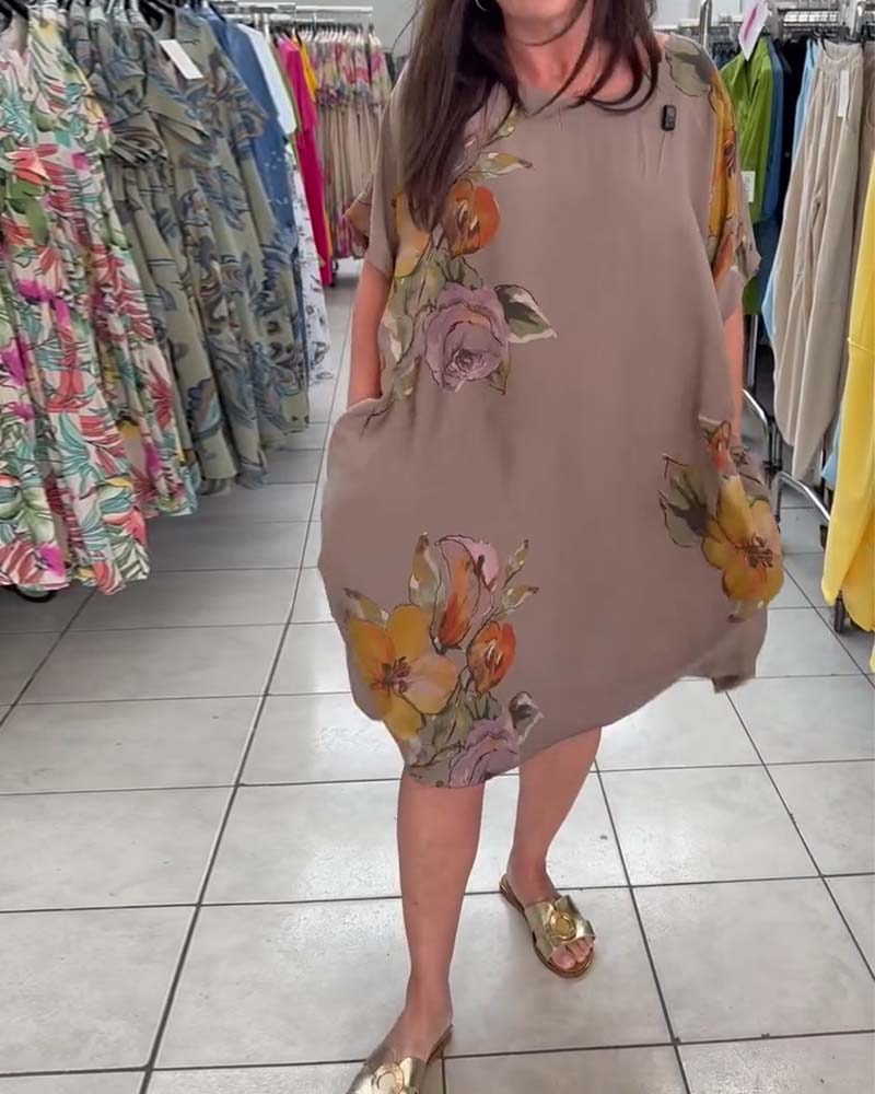 Kleid Rundhals Druck Locker Plus Größe