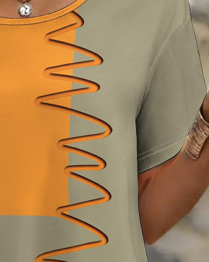 T-Shirt Farbblock Unregelmäßig Kurzarm