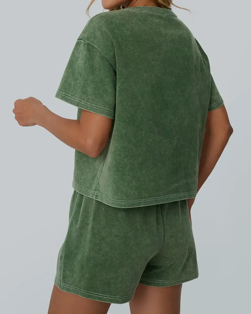 Set Aus Gewaschener Vintage-Rundhals-Casual