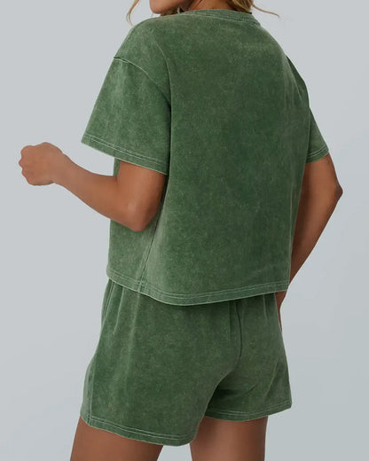 Set Aus Gewaschener Vintage-Rundhals-Casual