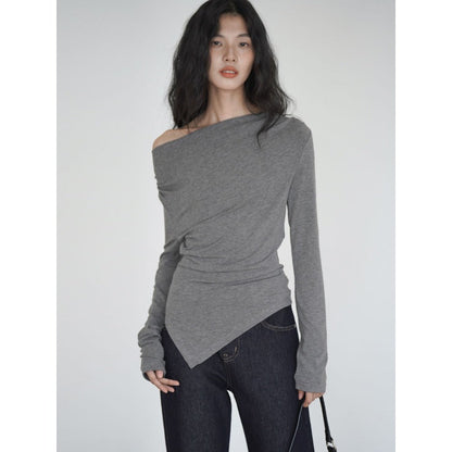 Gray Off Shoulder Long Sleeve Top for Women - Giuliana