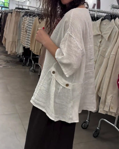 Bluse Rundhalsausschnitt Seitenknopf Loose Fit
