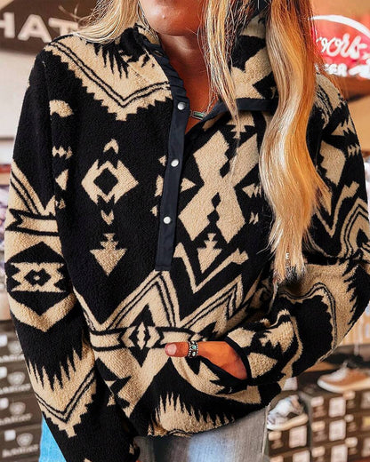 Sweatshirt Knöpft Auf Tasche Retro