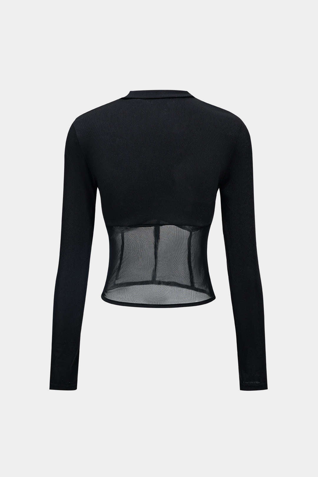 Chemise noire à manches longues et col rond style corset patchwork en maille Y2K 