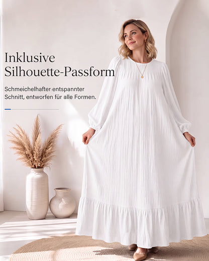 Kleid Rundhals Puffärmel Rüsche