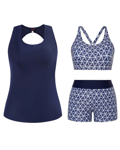 Tankinis Rundhals Ärmellos Geometrisch Print Junge Shorts