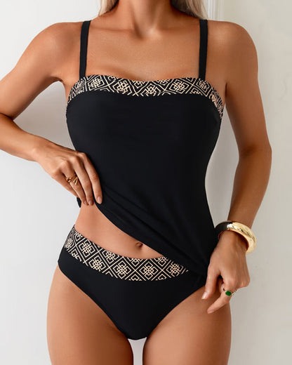 Tankini Top Geometrisch Farbblock Druck