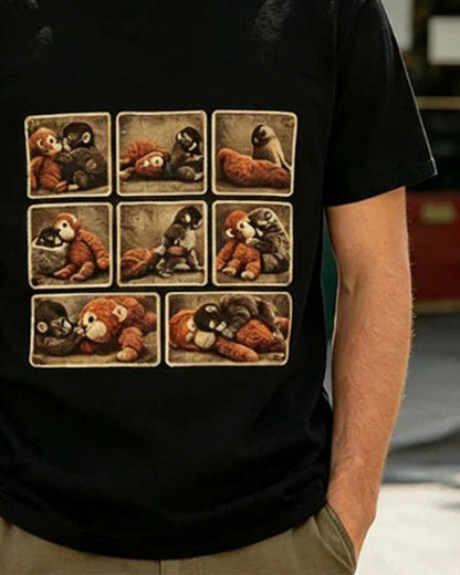 T-Shirt Vintage Affenprint Kurzarm