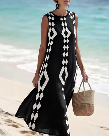 Kleid Ärmellos Diamantmuster Locker