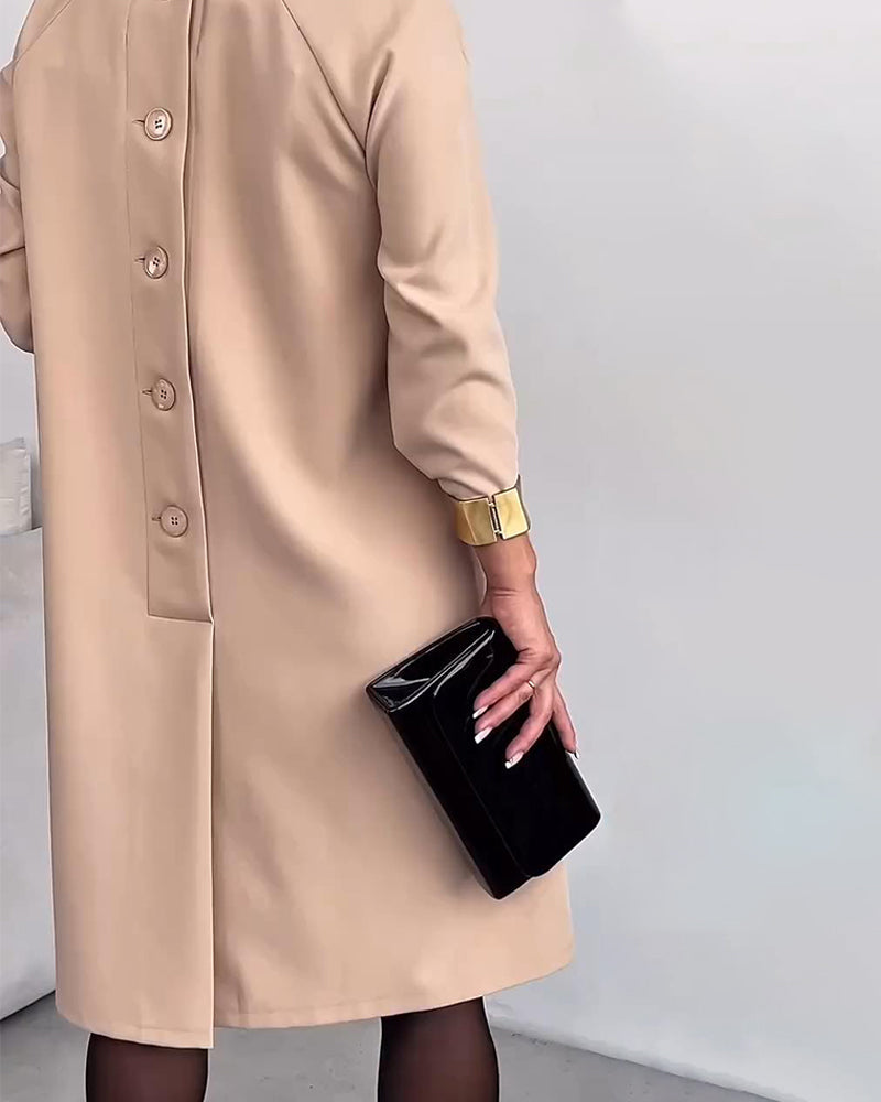 Kleid Knopfleisten-Design Raglanärmel einfarbig