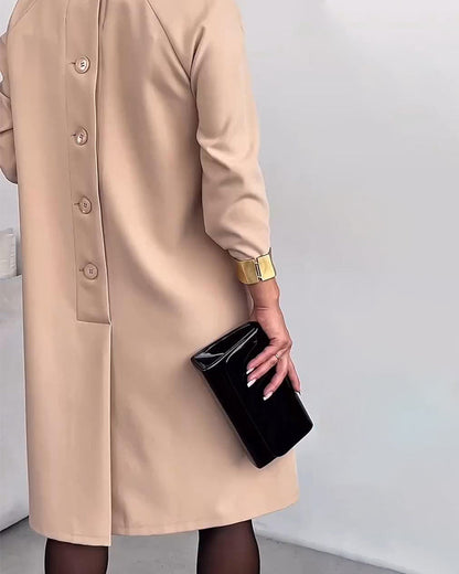 Kleid Knopfleisten-Design Raglanärmel einfarbig