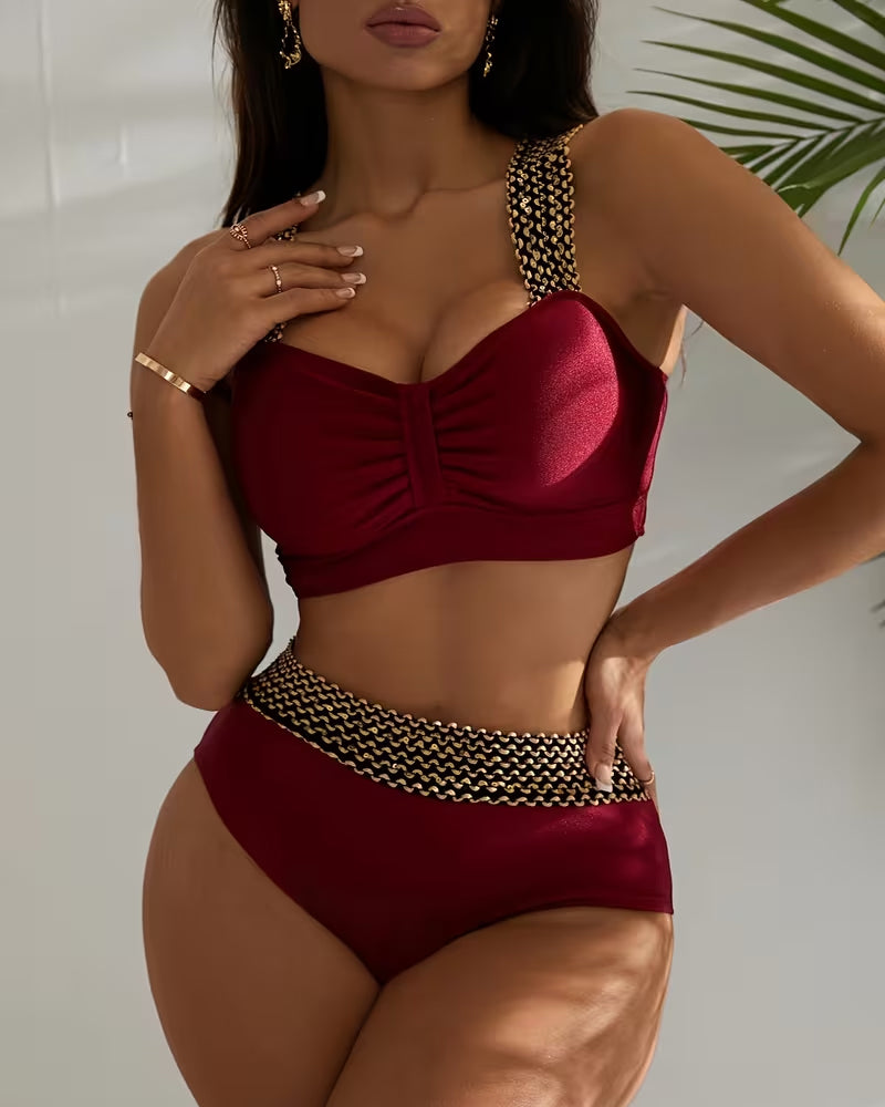 Bikini Unifarben Patchwork Träger