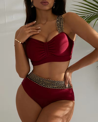 Bikini Unifarben Patchwork Träger