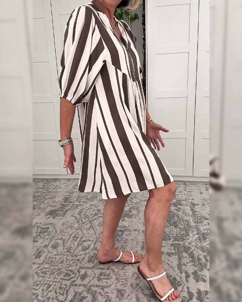 Kleid Halbärmel Gestreift Casual