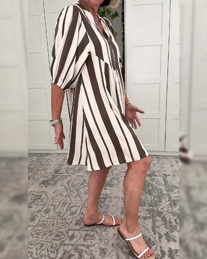 Kleid Halbärmel Gestreift Casual