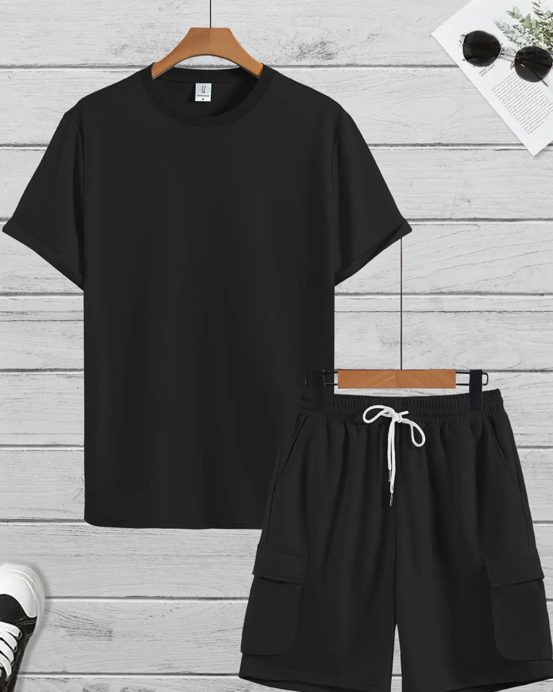 Herren Zweiteiliges Set Entspannt Kurzarm Shorts