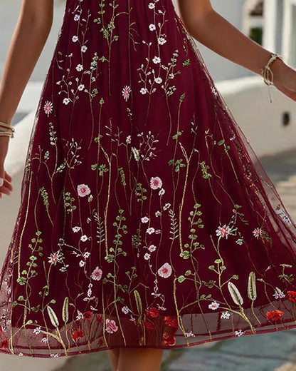 Kleid Sheer Blumig Weiter Rock
