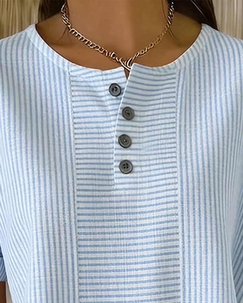 Bluse Gestreift Henley-Kragen Kurzarm