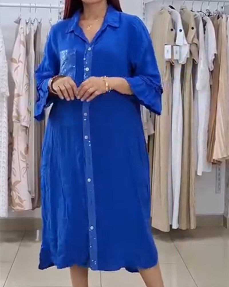 Hemdkleid Glockenärmel Pailletten Patchwork