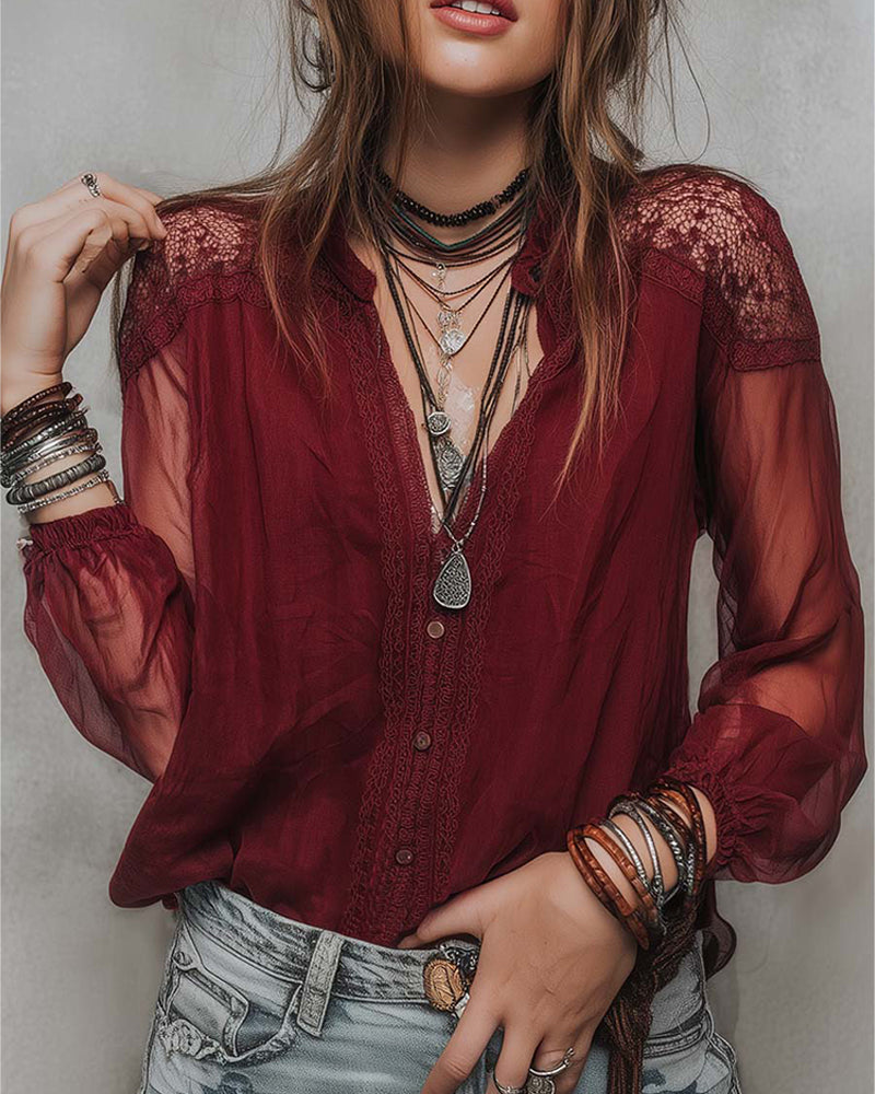 Bluse Modisch Patchwork Spitze