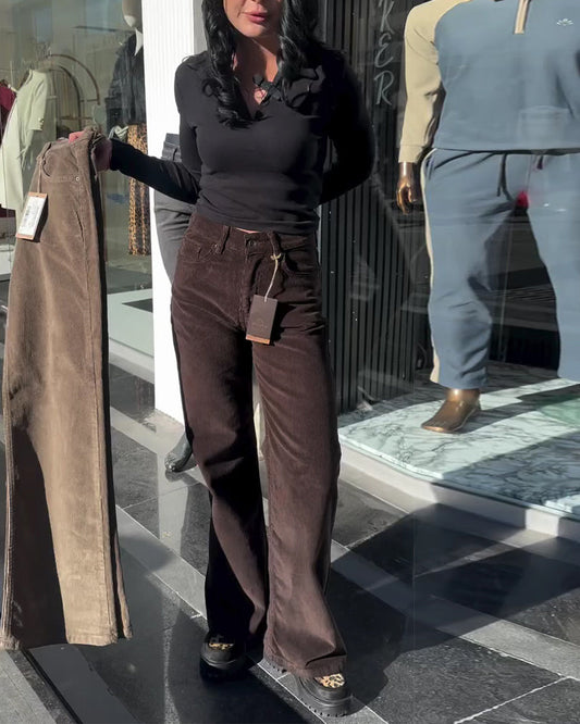 Hose Cord Leger Weite Beine