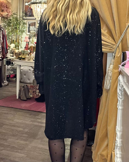 Kleid Weitfallend Rüschenbesatz Pailletten