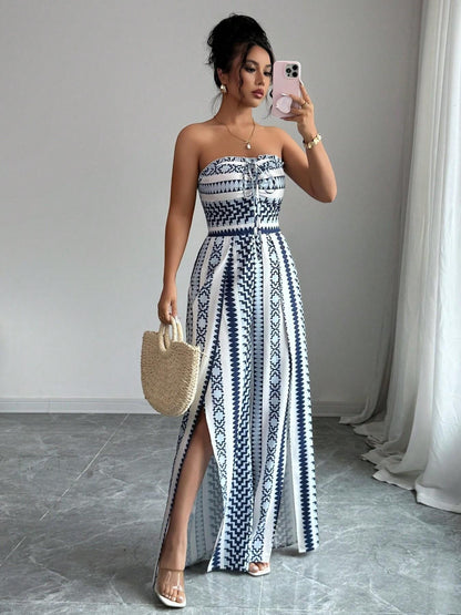 ✨ Damen Jumpsuit schulterfrei floral im Boho-Stil – Eleganter Sommer-Overall mit Bardot-Ausschnitt – Fließend, leicht & perfekt für Festivals, Strand oder romantische Sommerabende 🌸