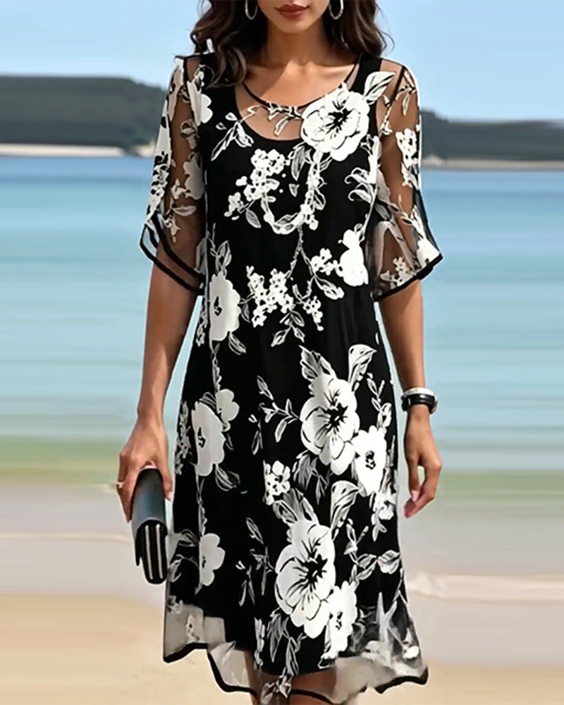 Kleid Rundhalsausschnitt Blumen