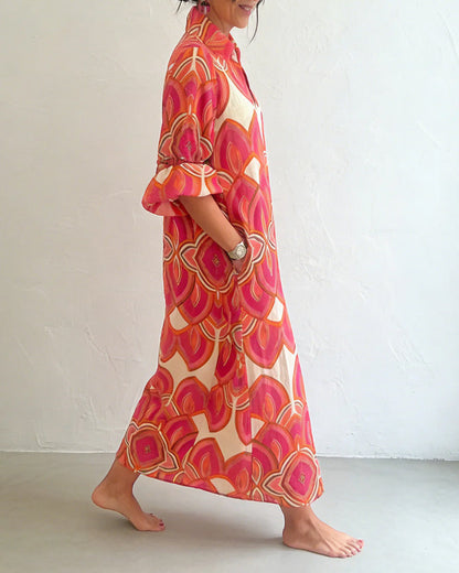 Kleid Elegant V-Ausschnitt Langarm Floral