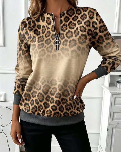 Sweatshirts Leopard Ombre Reißverschluss Langarm