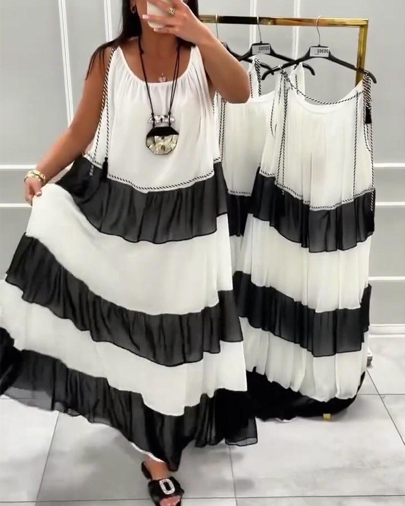 Kleid Rundhals Ärmellos Colorblock