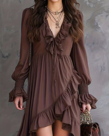 Kleid V-Ausschnitt Tupfendruck Taille