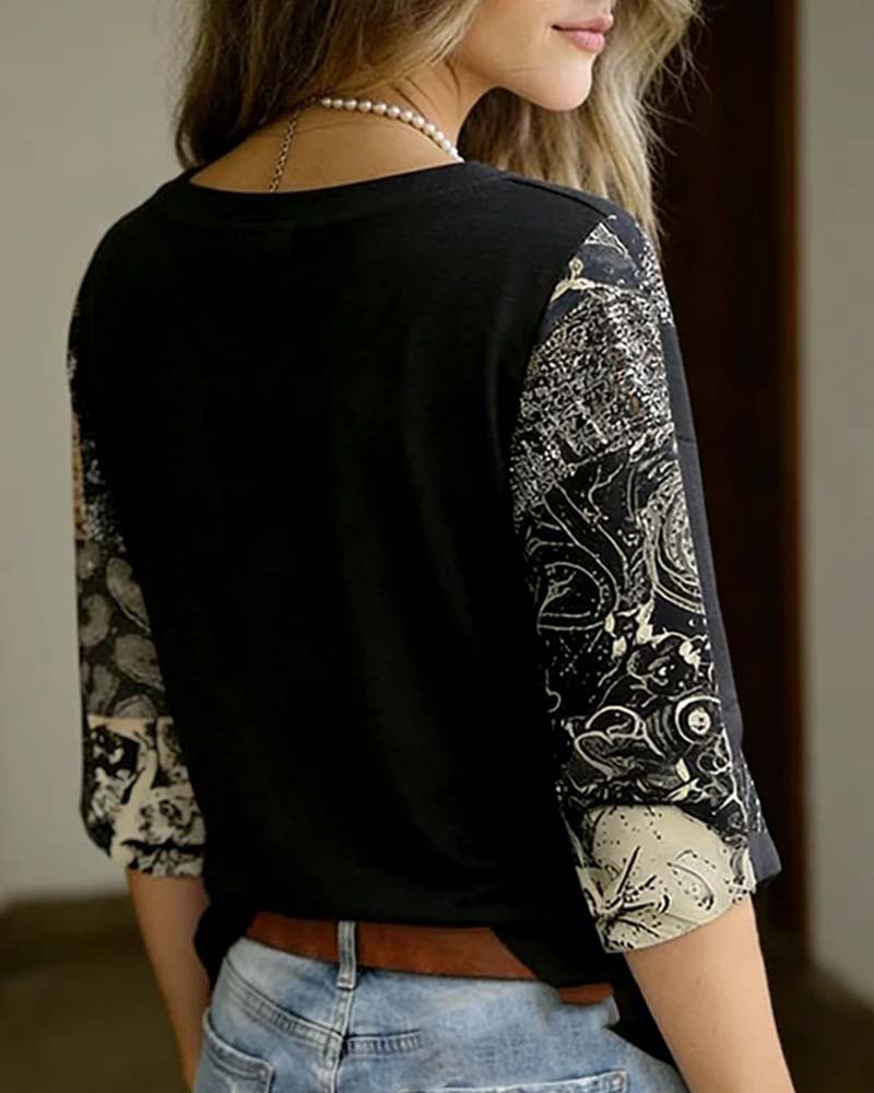 Bluse Vintage Noten Gitarren Print