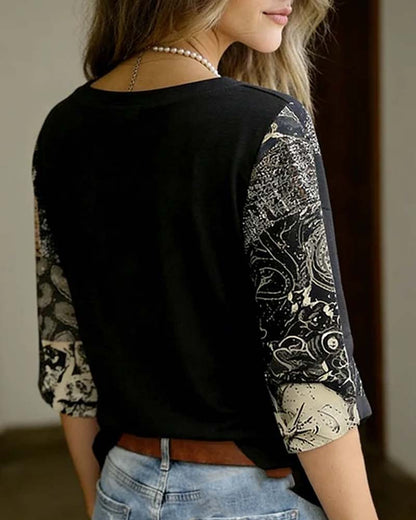 Bluse Vintage Noten Gitarren Print