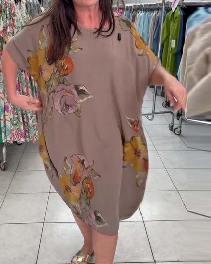 Kleid Rundhals Druck Locker Plus Größe