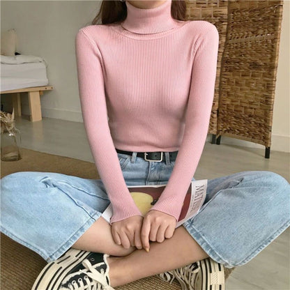 Ribbed Turtleneck Long Sleeve Sweater Top for Women - Sonia