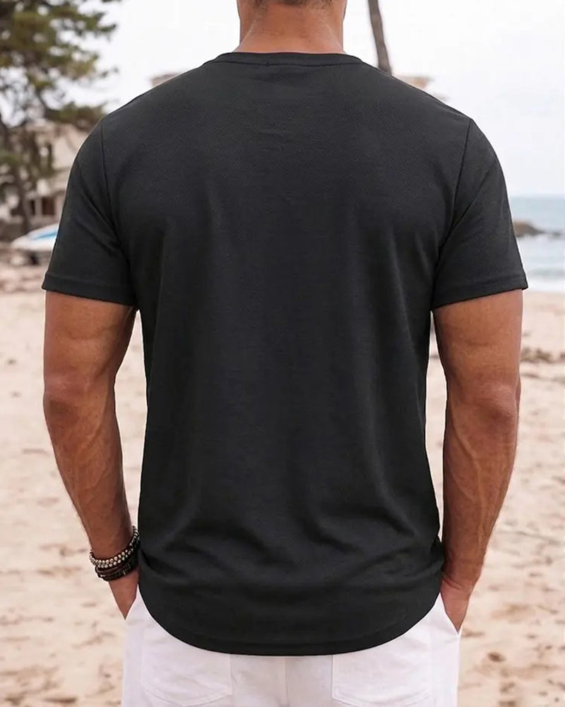 Herren T-Shirt Minimalistisch Henley Kurzarm