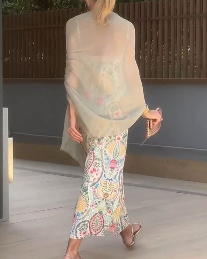 Kleid Bedruckt Träger Maxi
