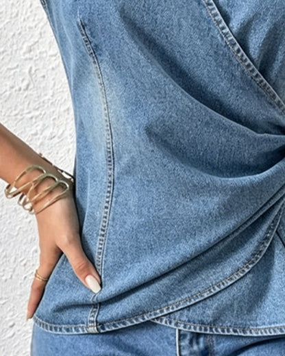 Bluse V-Ausschnitt Drehknoten Design