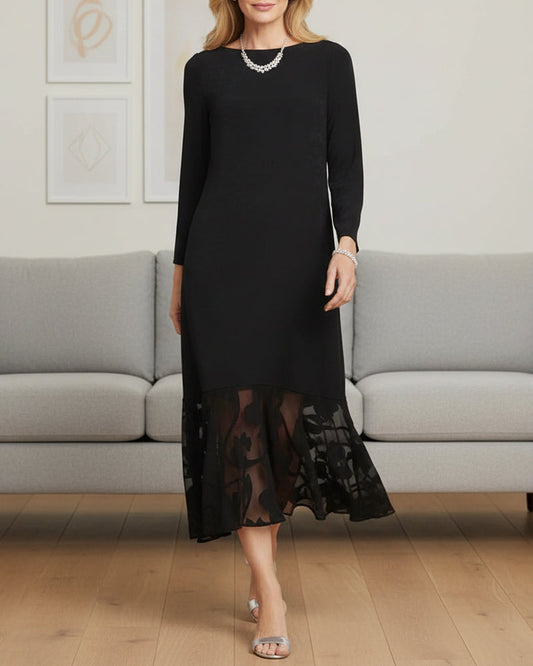 Kleid Mesh Applikation Runder Halsausschnitt Modisch