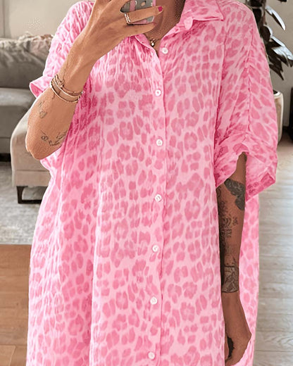 Kleid Locker Leopard Druck Hemd