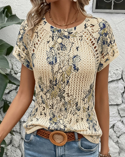 Pullover Kurzarm durchbrochener Druck