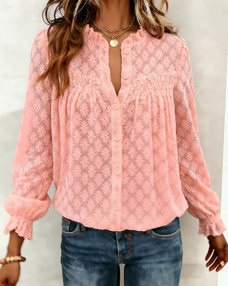Bluse Rüschen Langarm Elegant